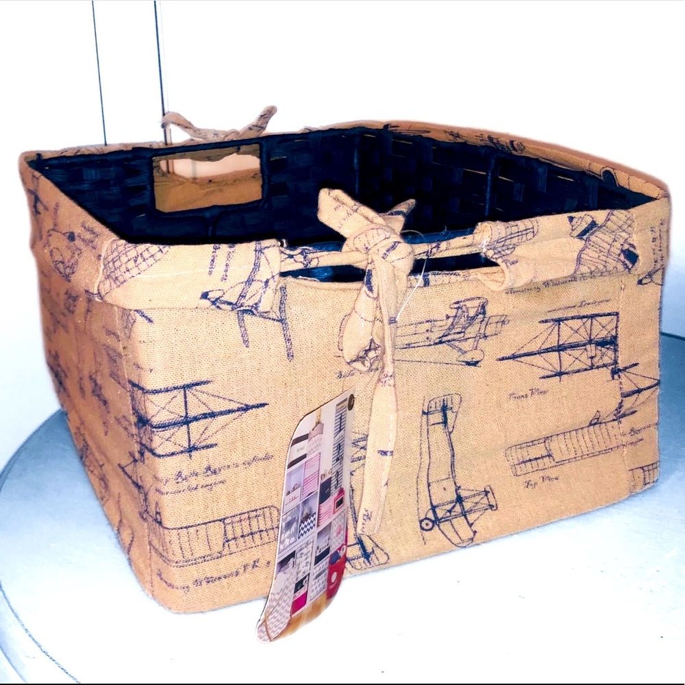 Airplane Blueprint Basket / Liner Restoration Hardware Look Alike Print